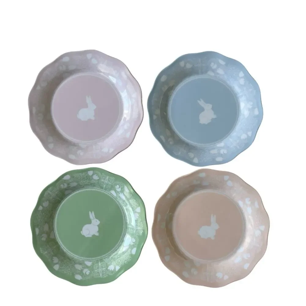 Pastel Easter Bunny Melamine Appetizer Plates 7in Set of 4 NEW